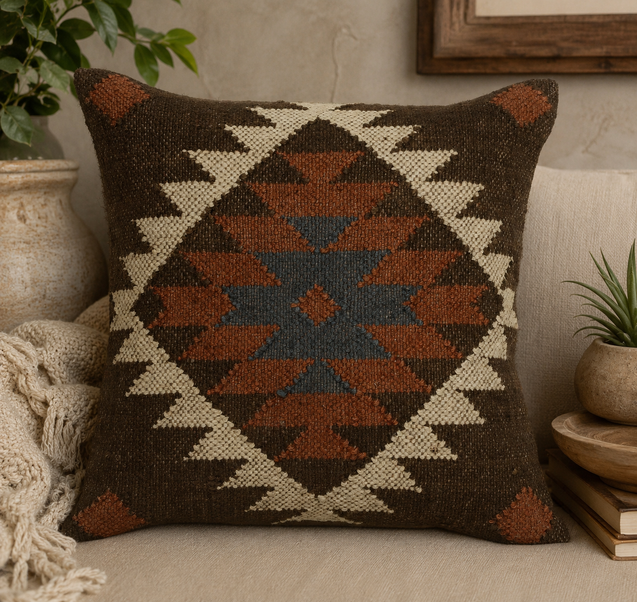 Rustic Tribal Kilim Cushion Cover | Handwoven Boho Throw Pillow