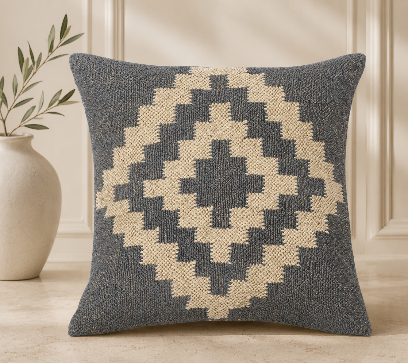 Geometric Kilim Cushion Cover | Handwoven Boho Throw Pillow