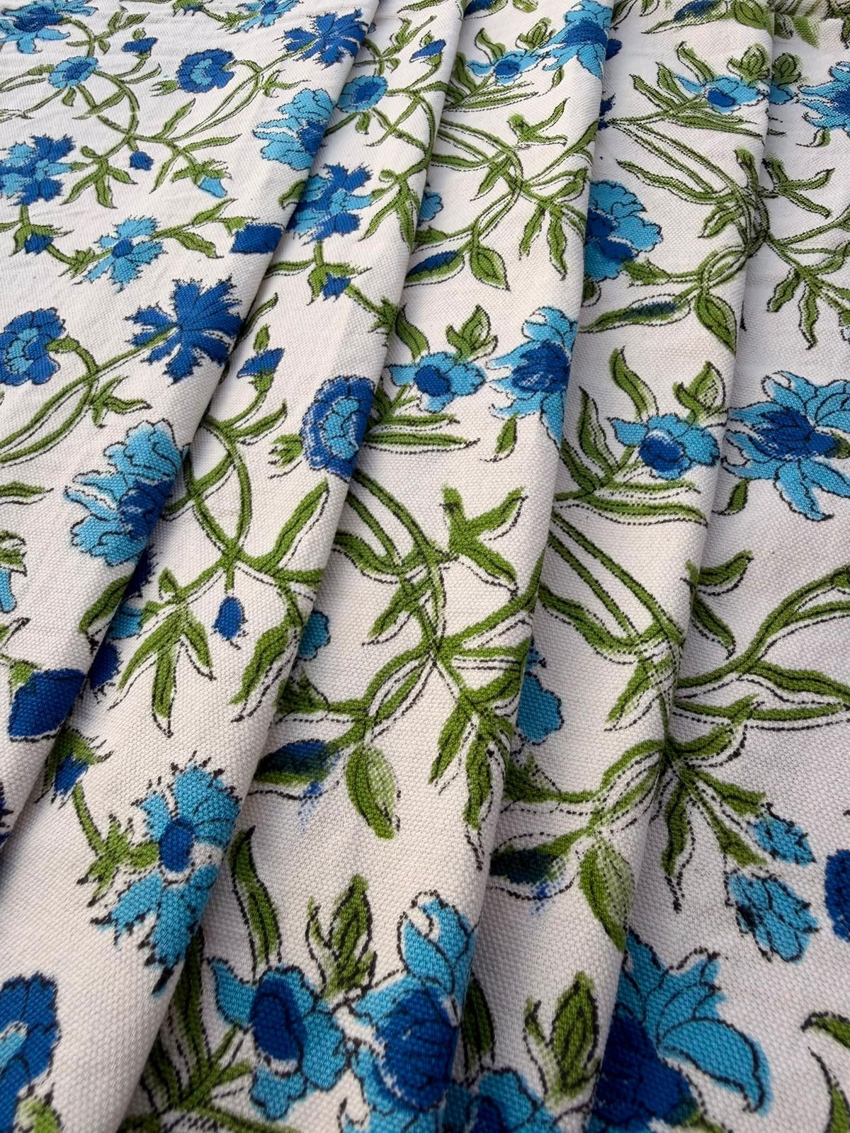 Azure Blossom Handblock Cotton Fabric