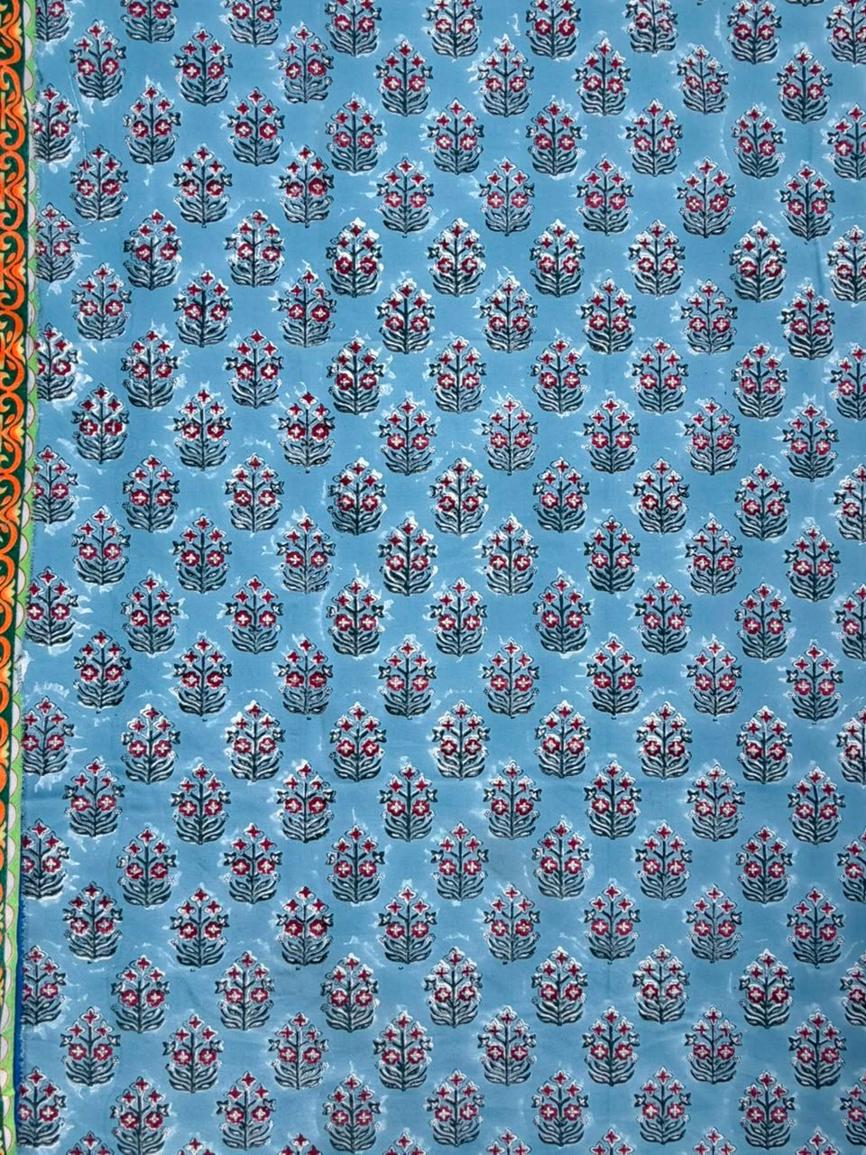 Sky Blue Hand Block Print Cotton Fabric