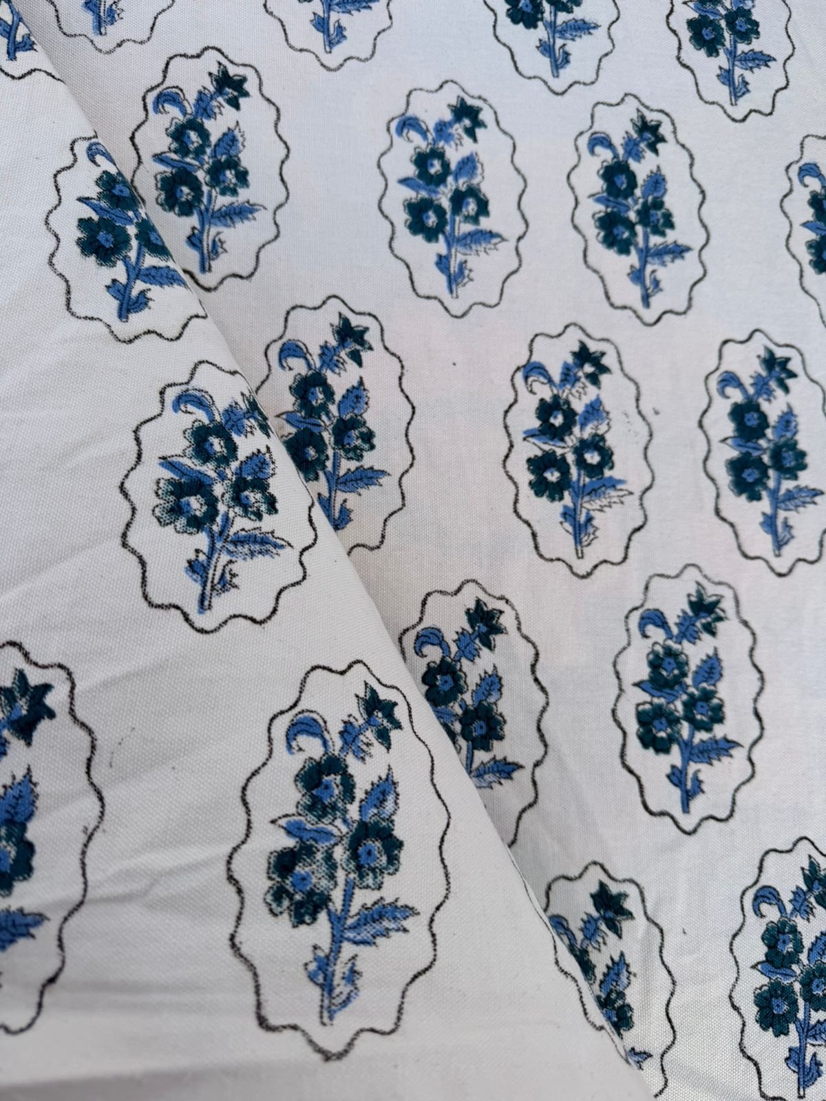 White Floral Buta Hand Block Print Cotton Fabric