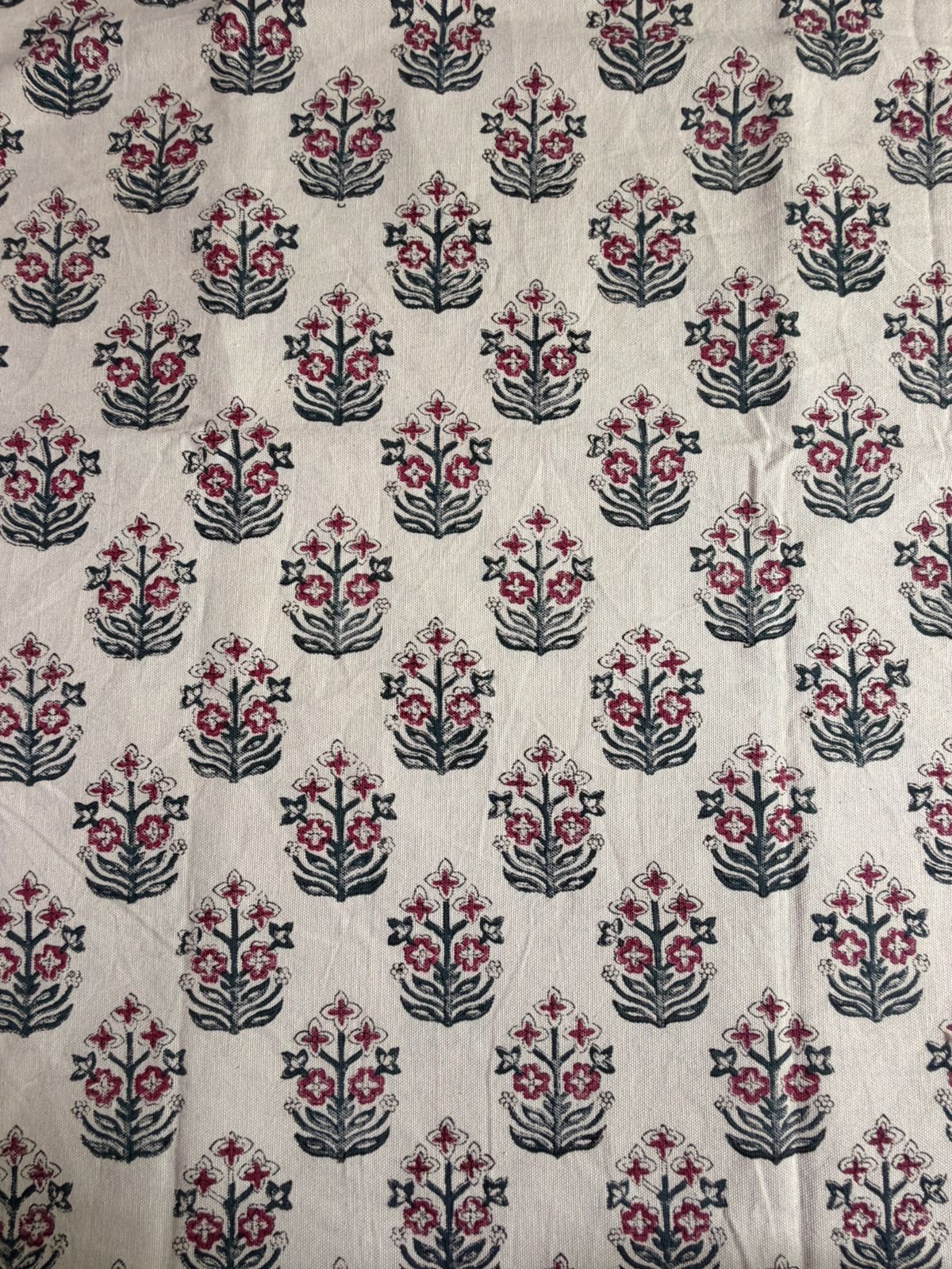 Ivory Floral Hand Block Print Cotton Fabric