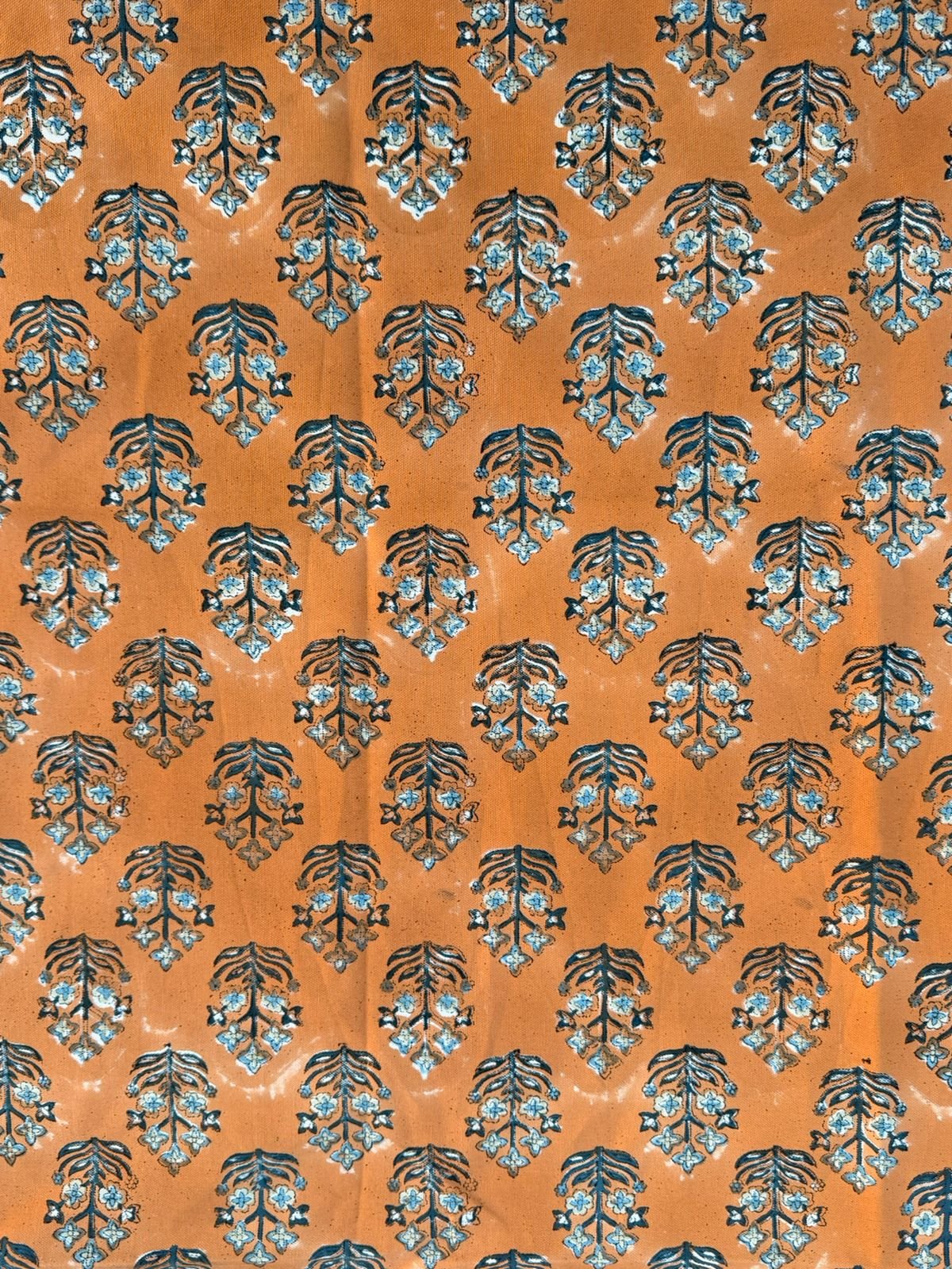 Rust Orange Floral Hand Block Print Cotton Fabric