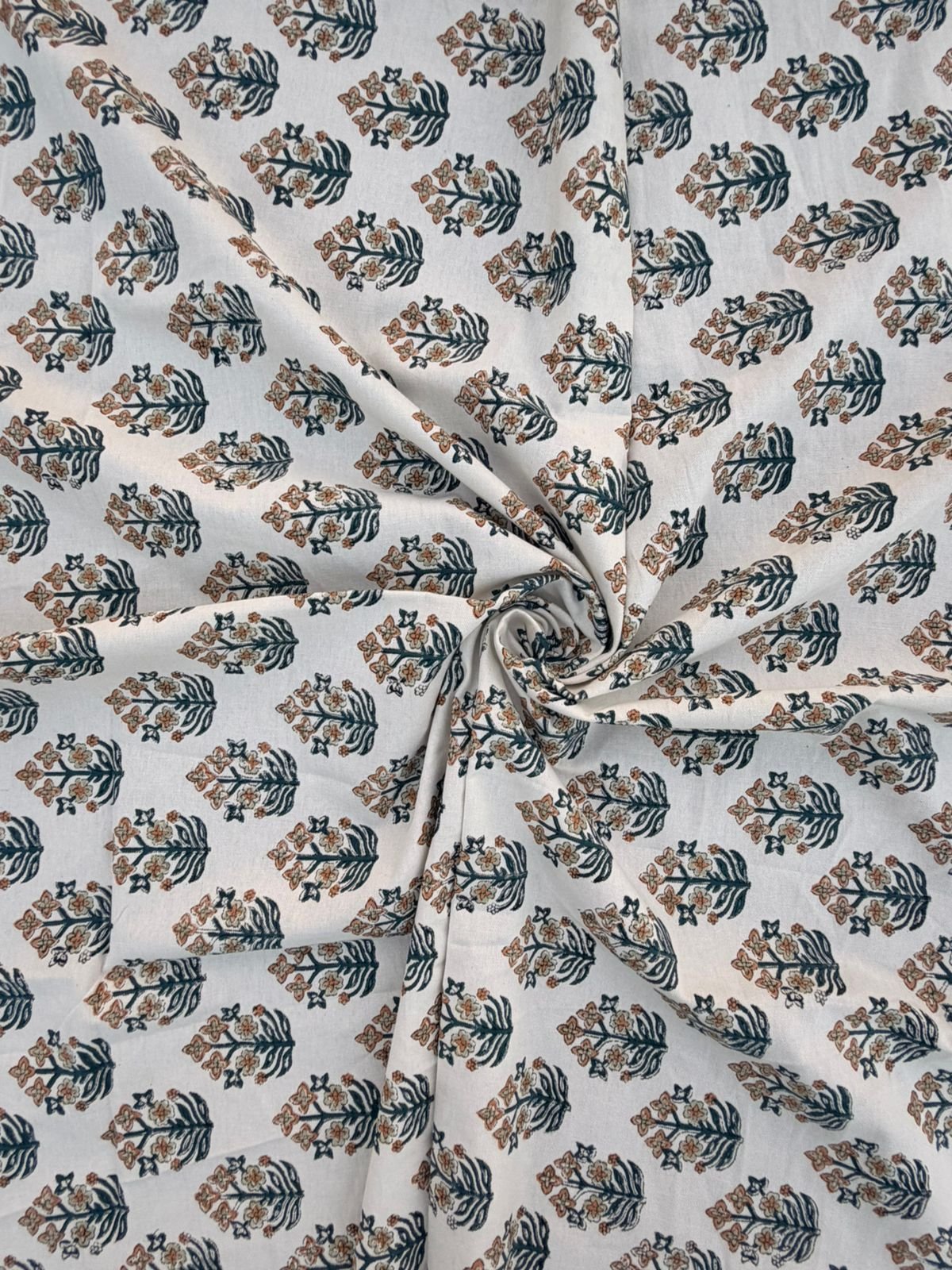 Peach & Indigo Floral Buti Cotton Fabric
