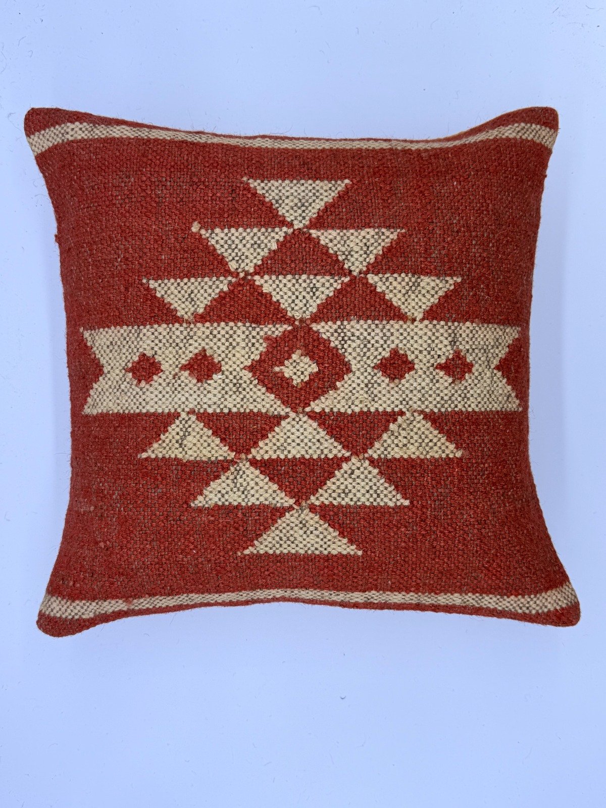 Rustic Red & Ivory Geometric Handwoven Cushion Cover