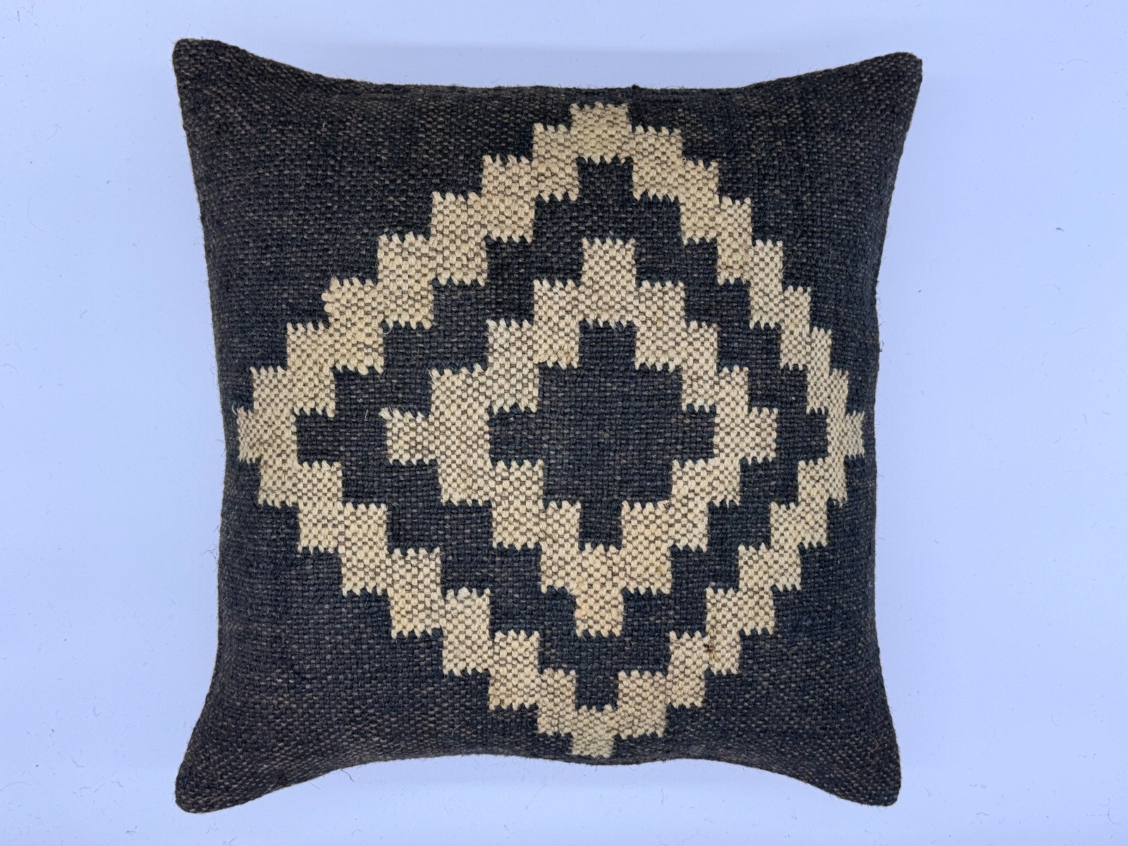 Charcoal & Ivory Handwoven Geometric Diamond Cushion Cover