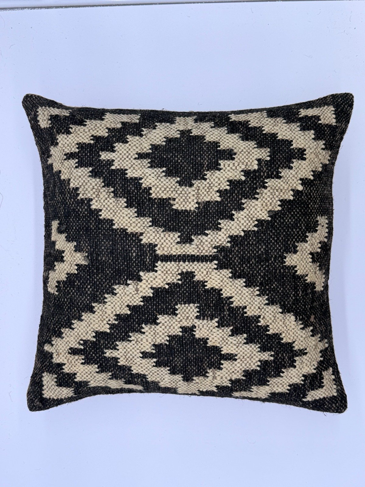Black & Ivory Tribal Diamond Handwoven Cushion Cover