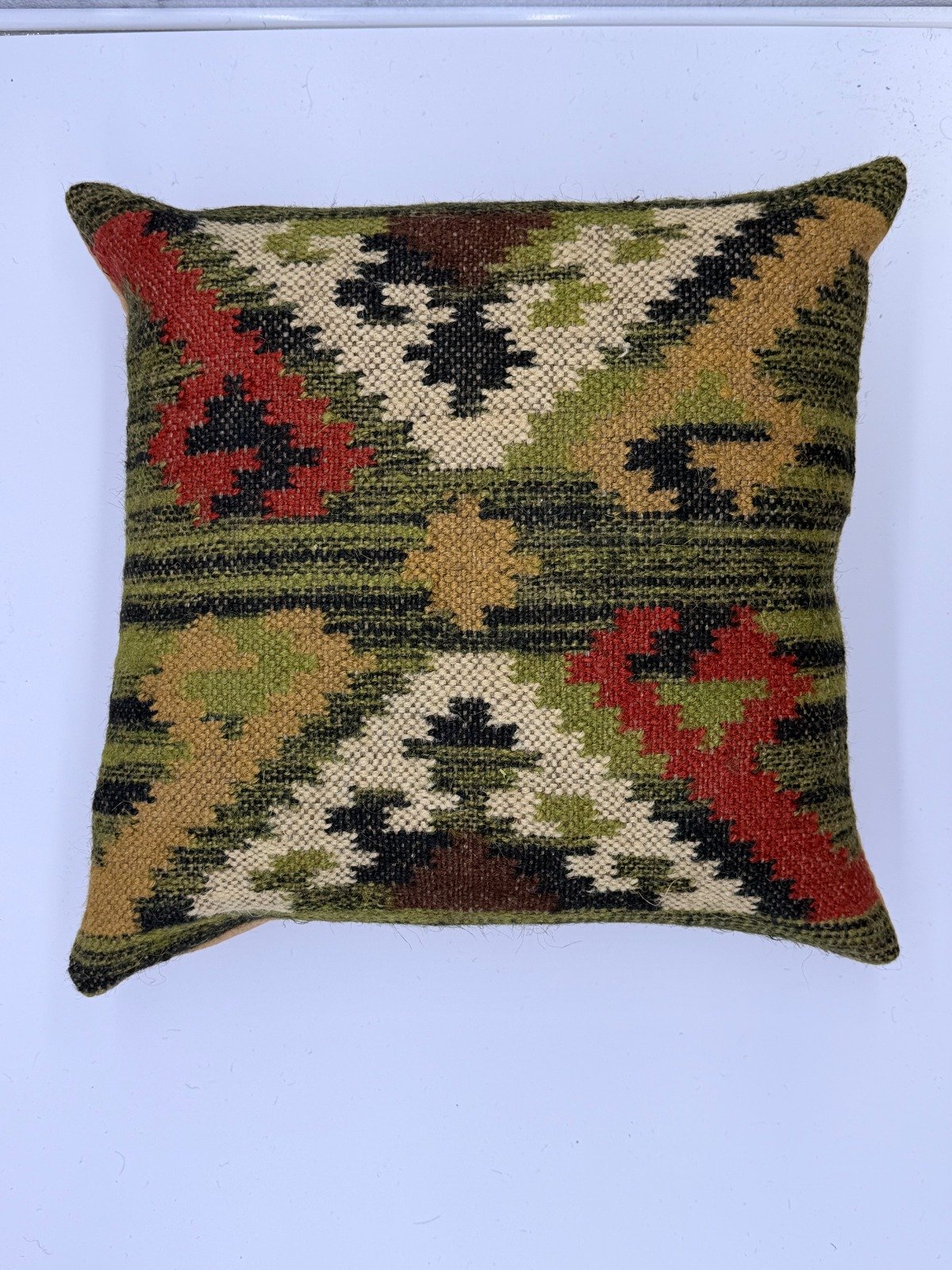 Multicolor Tribal Handwoven Cushion Cover – Olive & Rust